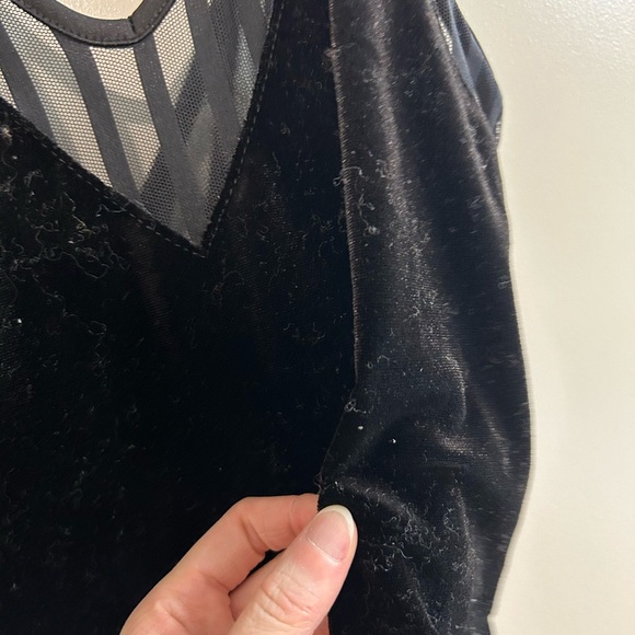 Topshop Black Velvet Bodysuit with Sheer Stripes - Picture 2 of 5